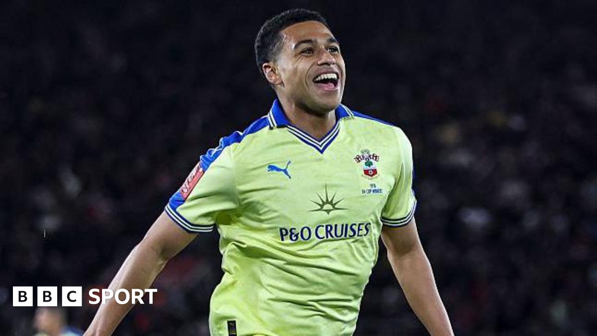 Shea Charles celebrates scoring against Arsenal