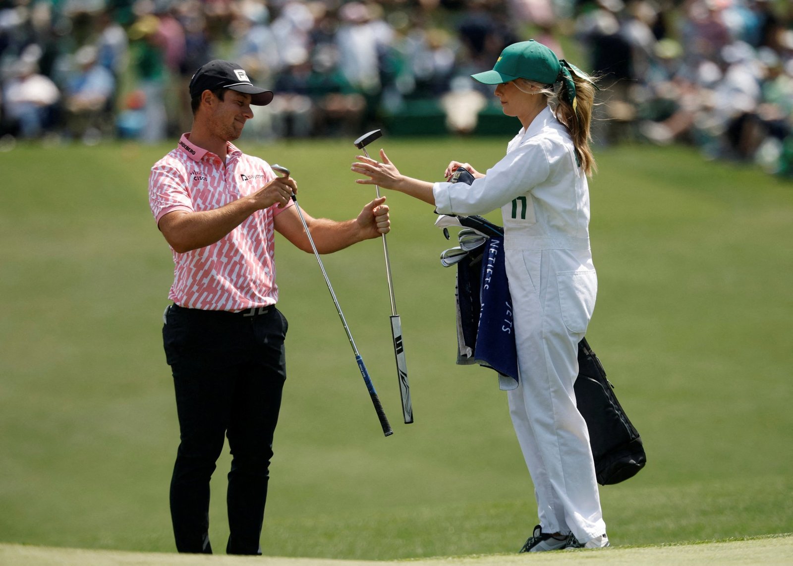 Jensen caddied for Hovland in the Par 3 Contest