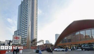 Exterior shot of the approach to Oxford Road station, Manchester