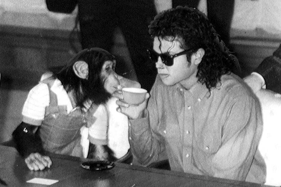 Bubbles and Michael Jackson in Japan in 1987.Credit: Sankei Archive via Getty