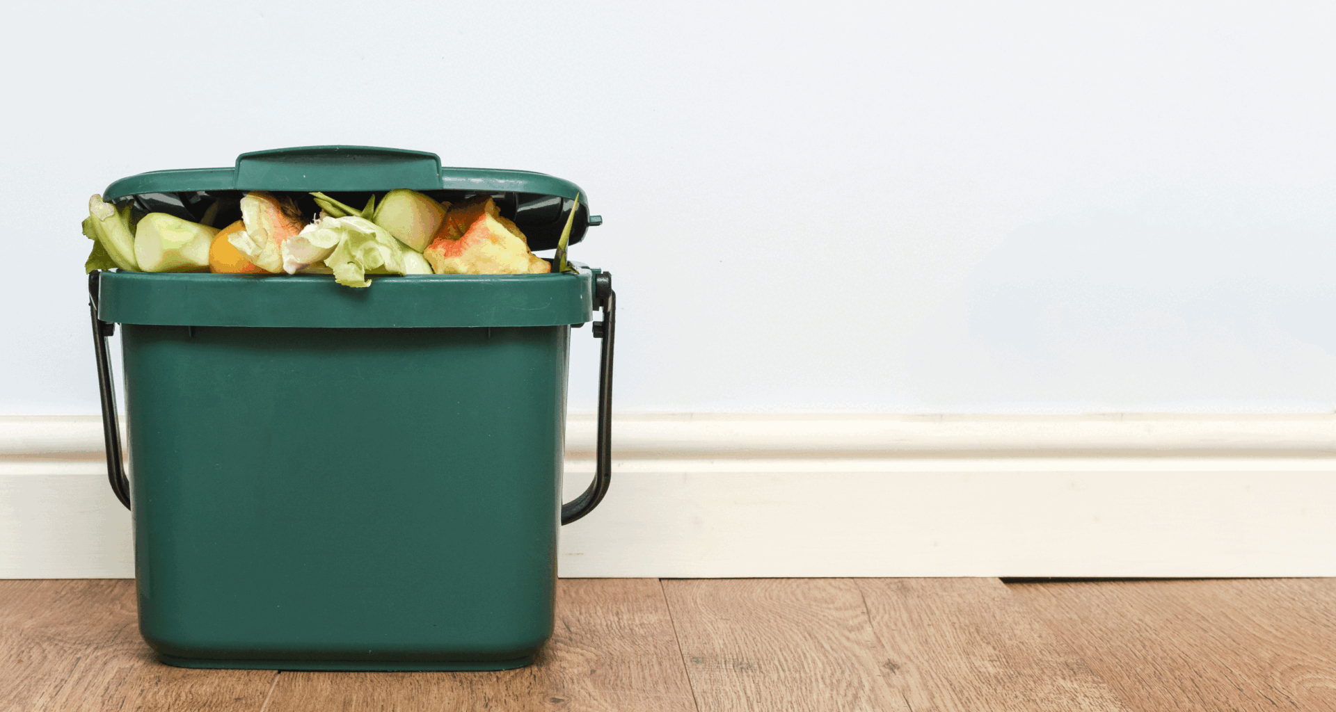 Green food waste bin on a floor