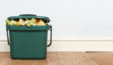 Green food waste bin on a floor
