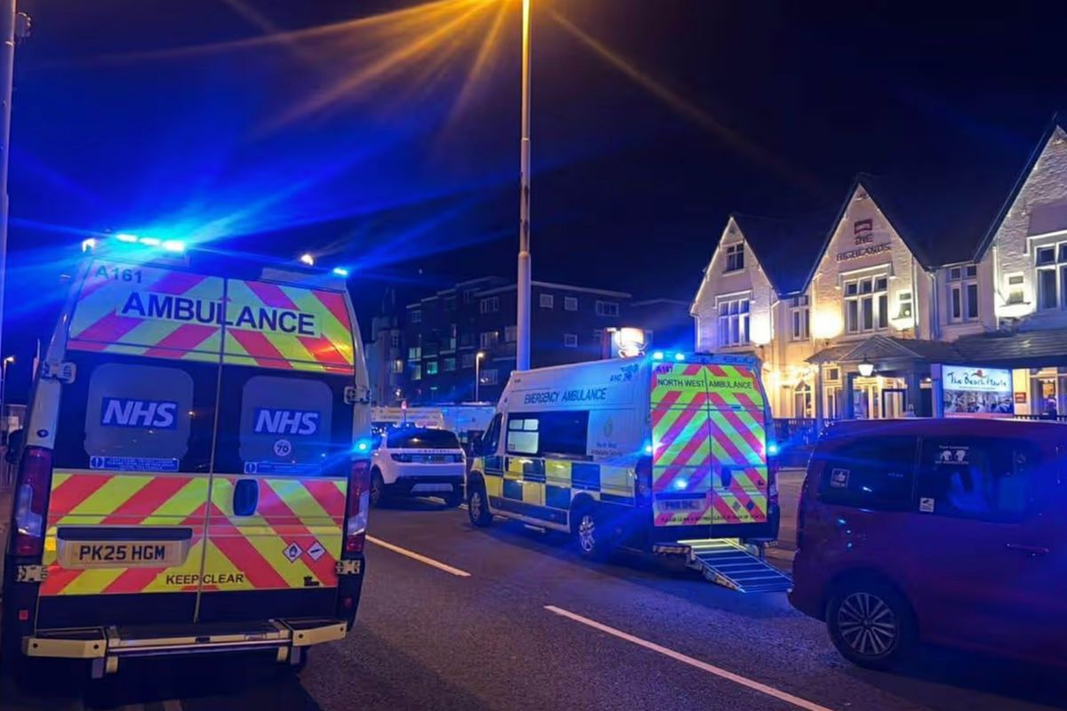 Emergency crews at the scene in Blackpool