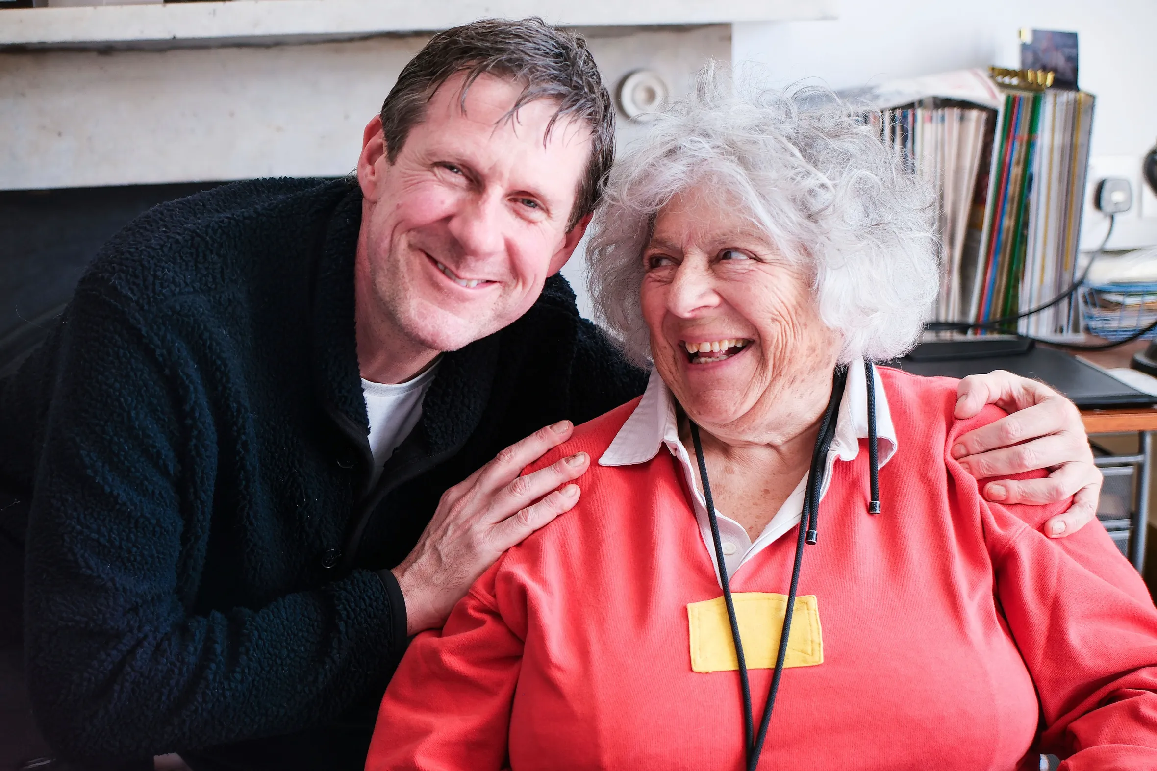 Simon Draper and Miriam Margolyes smiling.