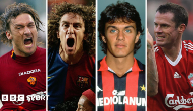 Graphic showing Carragher, Giggs, Totti and Maldini