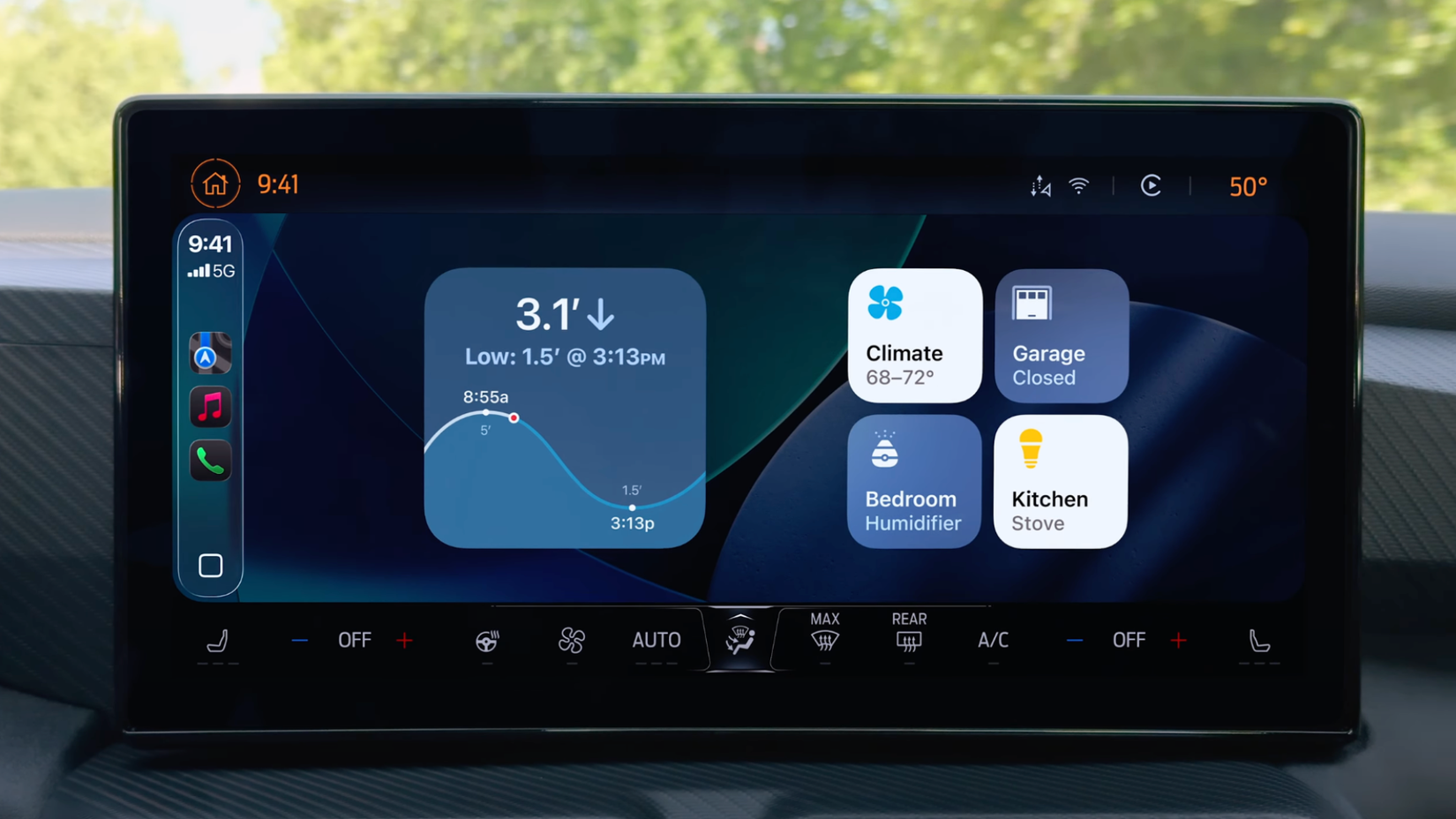 Screenshot of the iOS 26 CarPlay with new widgets on the screen.