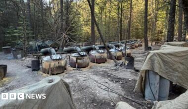 A suspected clandestine methamphetamine processing lab, according to the Attorney General's Office of Chihuahua, discovered during an operation by Mexican authorities in a mountainous area near Guachochi, in Chihuahua state, Mexico, in this handout photo distributed on April 18, 2026.