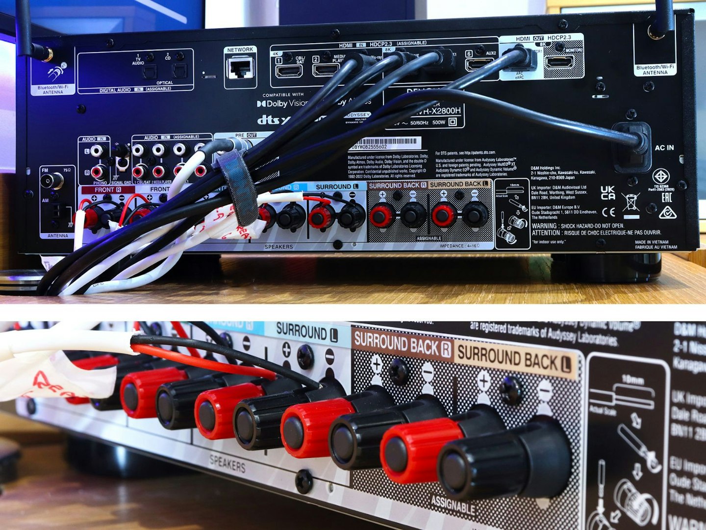 Denon AVR-X2800H Home Cinema Amplifier rear panel inputs and speaker terminals