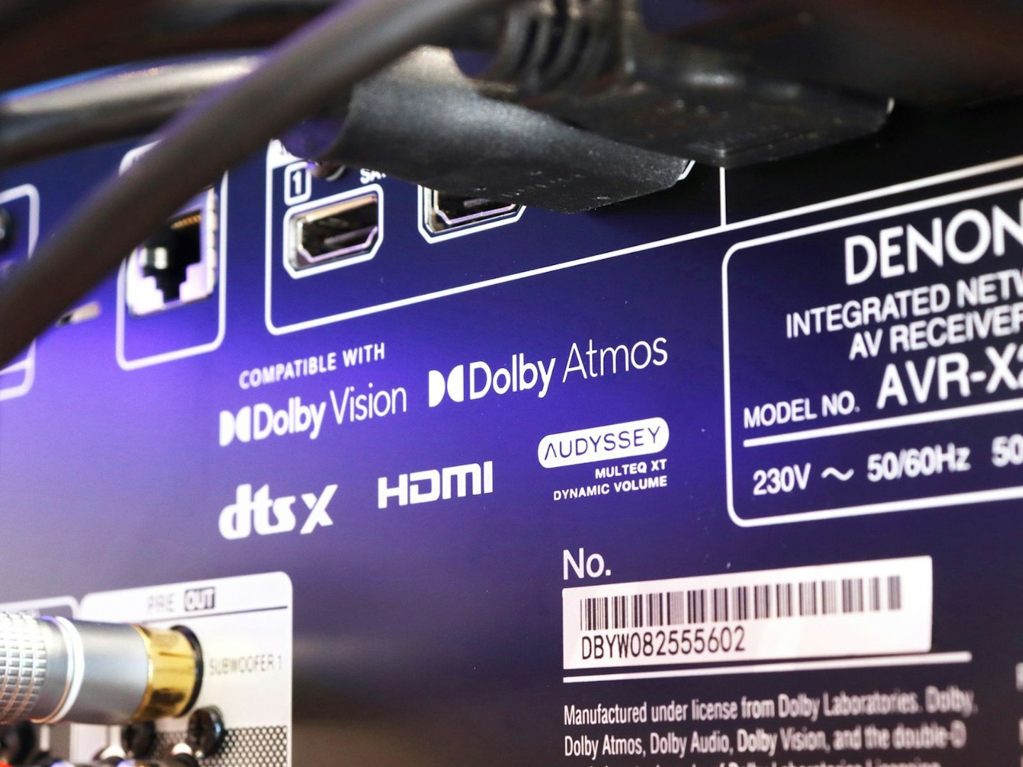 Denon AVR-X2800H Home Cinema Amplifier rear panel audio format logos