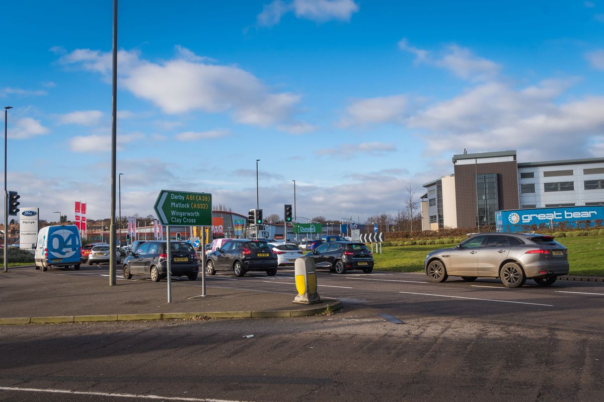 Traffic on Horns Bridge roundabout in Chesterfield