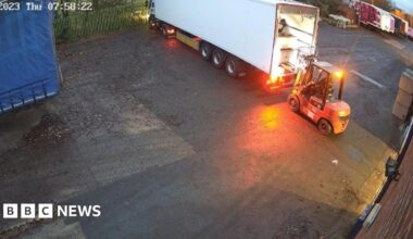 The yard where the incident happened. A forklift truck can be seen at the back of a lorry.