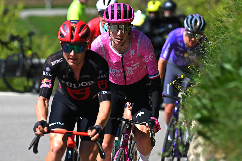 TRENTO, ITALY - APRIL 23: Sean Quinn of United States and Team EF Education - EasyPost attacks during the 48th Tour of the Alps 2026, Stage 4 a 167.8km stage from Arco to Trento on April 23, 2026 in Trento, Italy. (Photo by Tim de Waele/Getty Images)