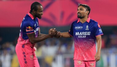 Sandeep Sharma and Jofra Archer celebrate in the middle, Rajasthan Royals vs Mumbai Indians, IPL, Guwahati, April 7, 2026