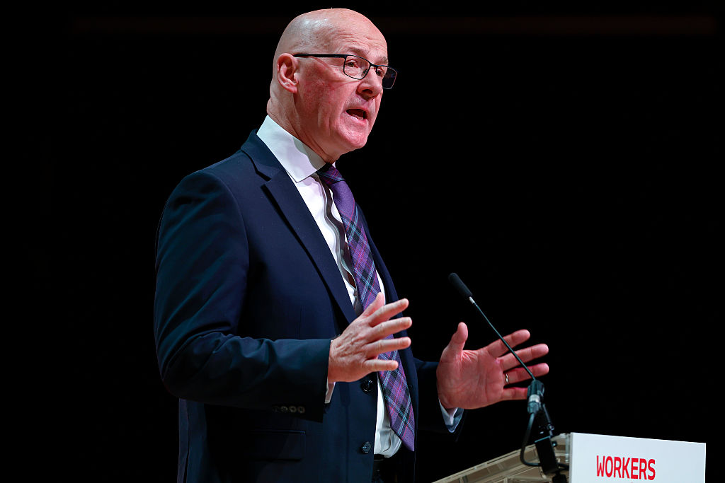 Scottish National Party First Minister John Swinney speaks in Dundee, Scotland.