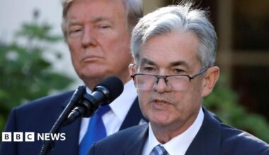 Donald Trump looks on as Jerome Powell speaks at the White House in  November 2017