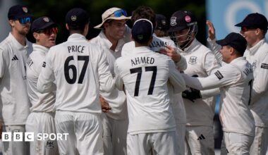 Gloucestershire celebrate taking wicket