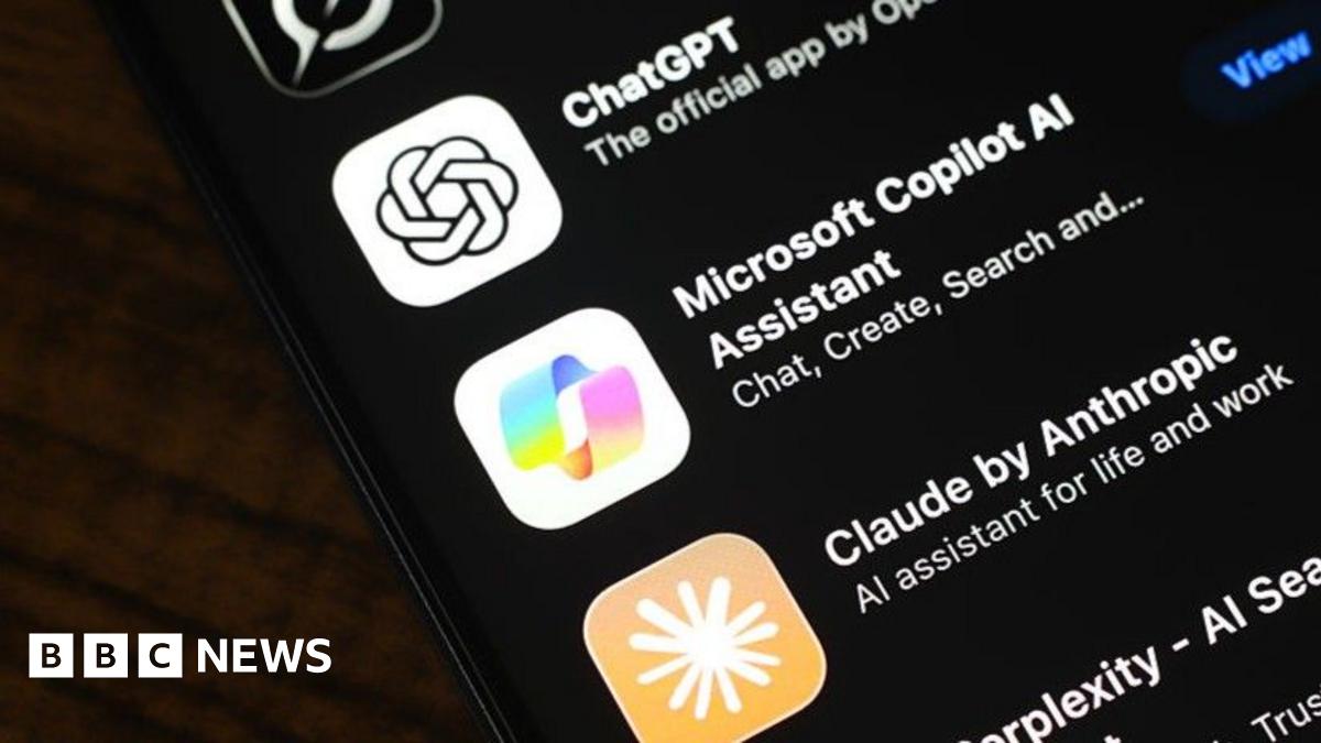 The logos of popular AI apps on a phone.
