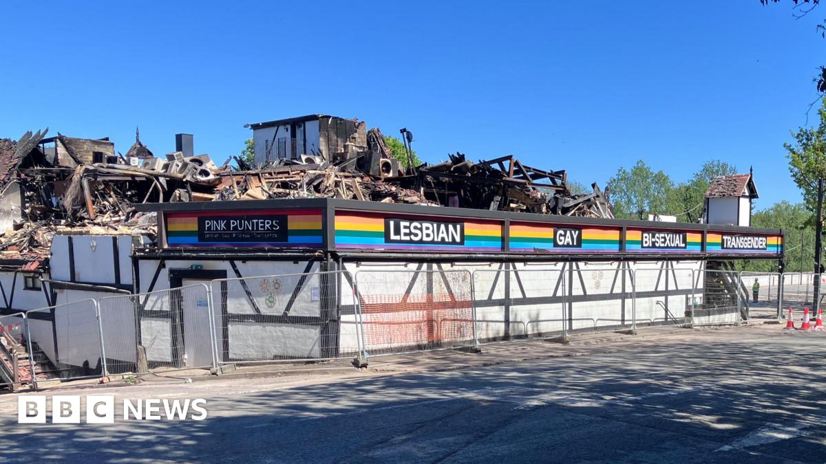 Rubble remains on the second floor of Pink Punters club which is surrounded by a steel fence.