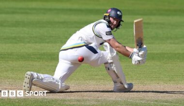 Adam Lyth sweeps a shot for Yorkshire against Glamorgan