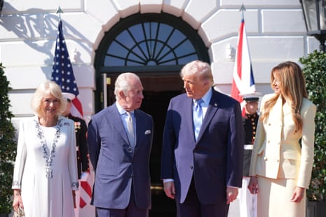 Donald and Melania Trump greeted King Charles III and Queen Camilla at the White House on Monday.