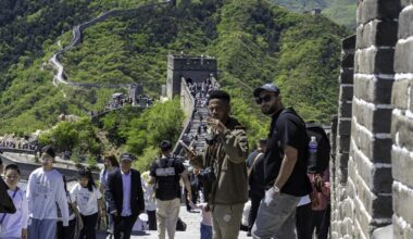 Foreign tourists visit Badaling Great Wall in Beijing on April 29, 2026, ahead of China
