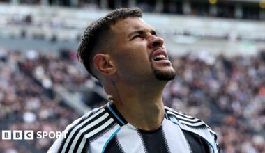 Newcastle United midfielder Bruno Guimaraes reacts during the Premier League game against Bournemouth
