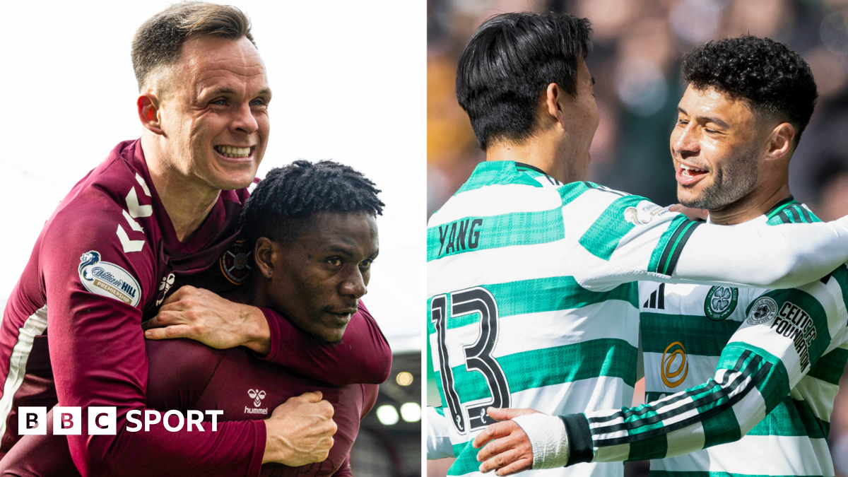Hearts' Lawrence Shankland and Pierre Landry Kabore celebrate, as do Celtic's Yang Hyun-jun and Alex Oxlade-Chamberlain