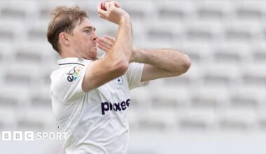 Tom Taylor bowling for Worcestershire at Lord's