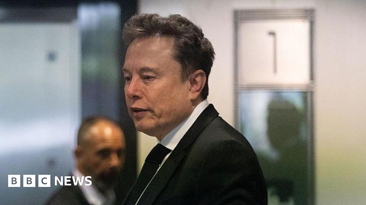 A courtroom sketch of Elon Musk side on sitting down, looking at a tablet screen.