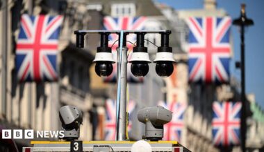 A facial recognition system is deployed by the Metropolitan Police at Oxford Circus on May 13, 2025 in London, England. According to Metropolitan Police, live facial recognition (LFR) technology is used to find wanted criminals on watch-lists, detect and prevent crime, as well as to safeguard or identify vulnerable people. Critics of the technology have raised concerns over privacy issues on how the data will be stored and used. (Photo by Leon Neal/Getty Images)