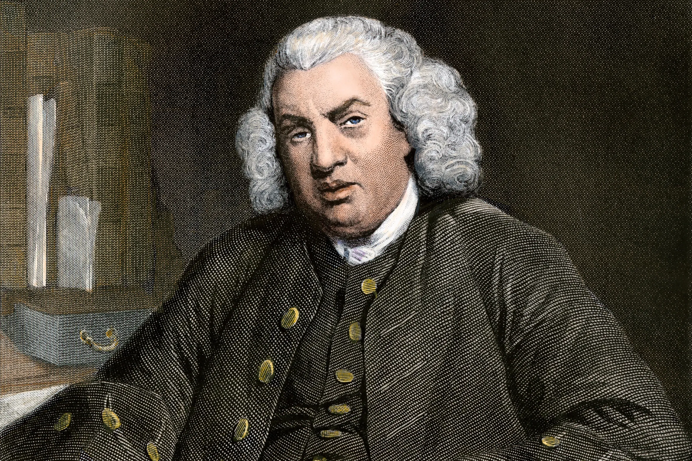 Hand-colored steel engraving of Samuel Johnson.