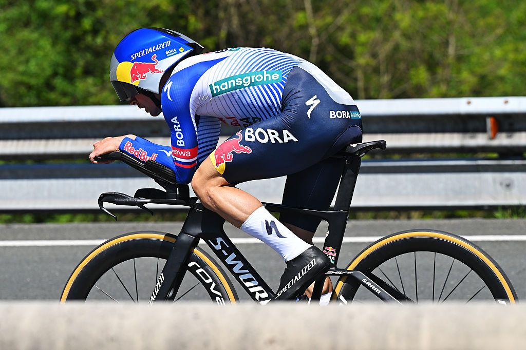BILBAO, SPAIN - APRIL 06: Primoz Roglic of Slovenia and Team Red Bull - BORA - hansgrohe competes during the 65th Itzulia Basque Country 2026, Stage 1 a 13.8km individual time trial stage from Bilbao to Bilbao / #UCIWT / on April 06, 2026 in Bilbao, Spain. (Photo by Tim de Waele/Getty Images)