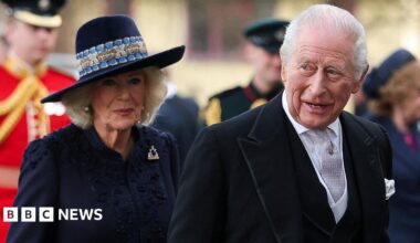King Charles III and Queen Camilla arriving at St Asaph Cathedral, Denbighshire