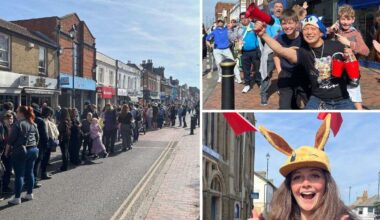 Hundreds queue from early hours ahead of opening of new Tokyo Toys store at the The Forum Shopping Centre, Sittingbourne