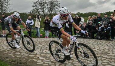 2025 Paris-Roubaix: Tadej Pogačar leads Mathieu van der Poel over the cobbles