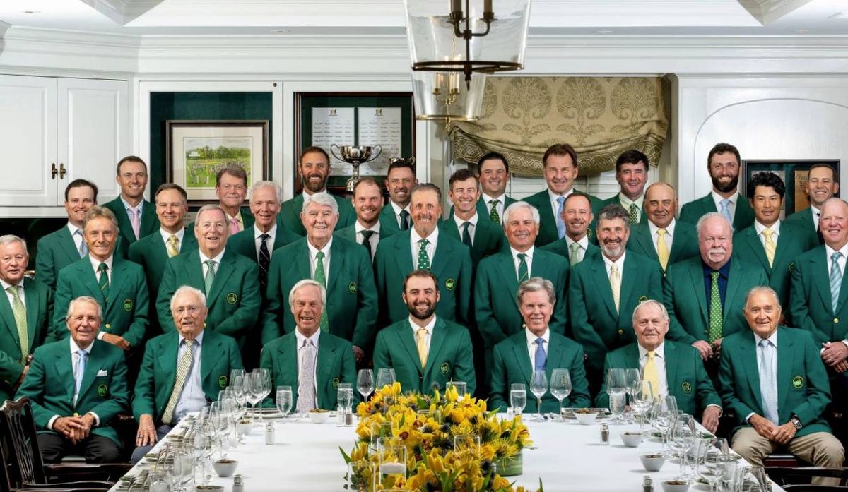 Former Masters champions pose while at The Masters Dinner