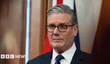 Sir Keir Starmer looking reflective, as he prepares to address a Downing Street news conference