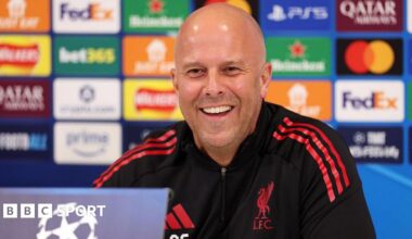 Arne Slot pictured during a news conference