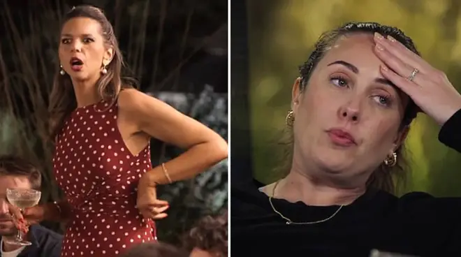 MAFS Australia's Bec doing her speech and Rachel looking sad.