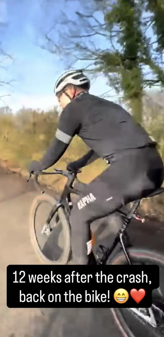 Sir Chris was back on his bike after 12 weeks