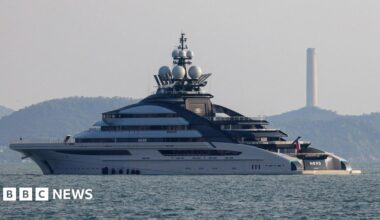 The 465-foot superyacht "Nord", linked to the sanctioned Russian oligarch Alexey Mordashov is seen docked, in Hong Kong.