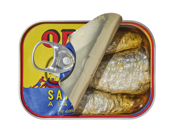 open tin can of sardines in oil