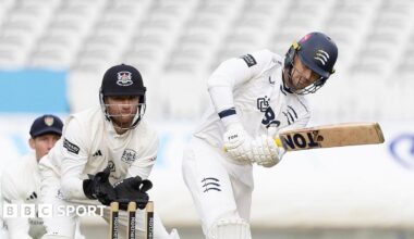 Middlesex captain Leus du Plooy clips the ball away batting against Gloucestershire