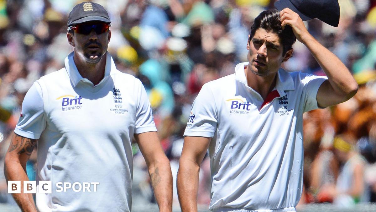 Kevin Pietersen and Alastair Cook walk off together