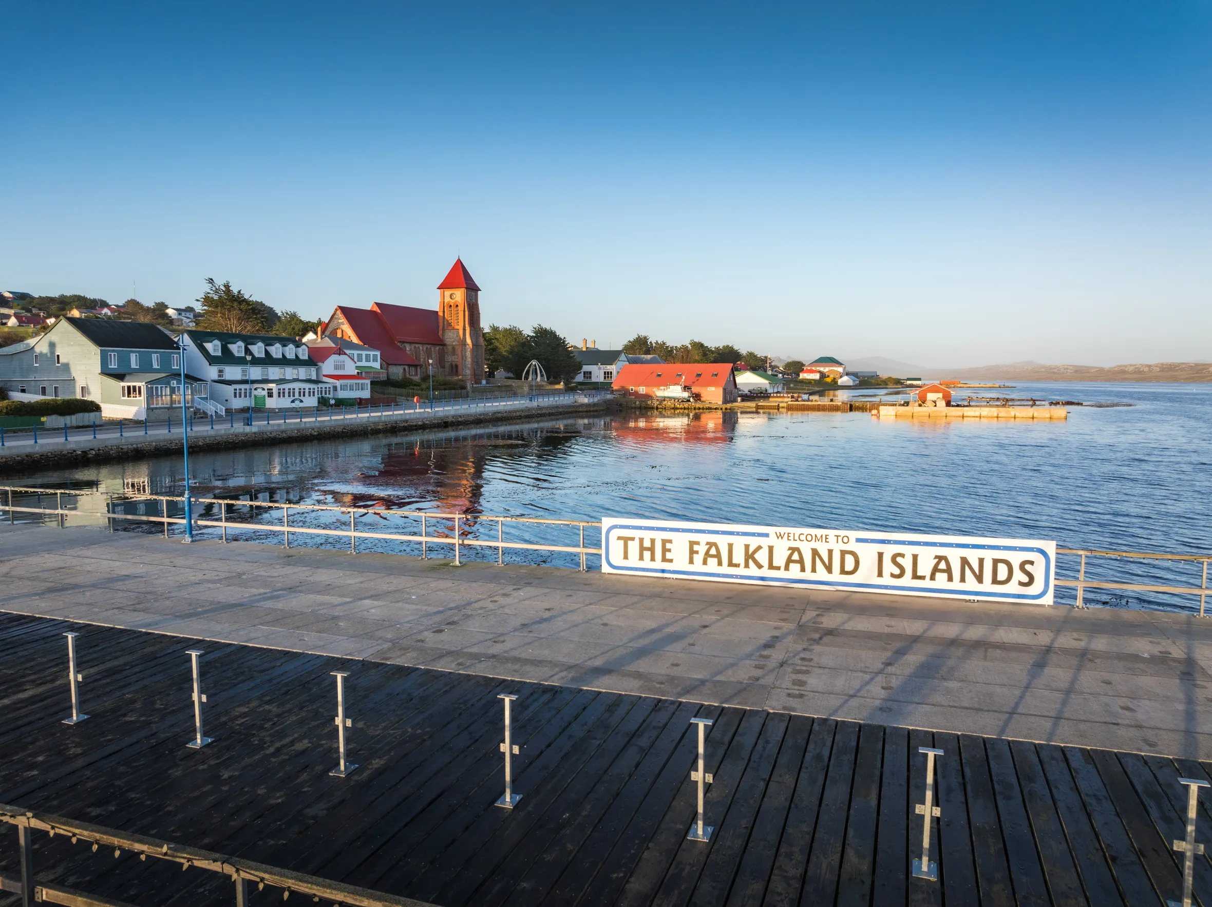Welcome sign to Stanley, Falkland Islands.