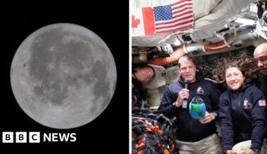 Composite image of the Moon and Nasa astronauts