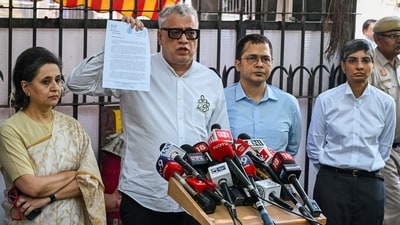 TMC MP Derek O'Brien addresses the media after a meeting between TMC delegation and the Election Commission of India, in New Delhi on Wednesday. (ANI Photo/Jitender Gupta) (Jitender Gupta)