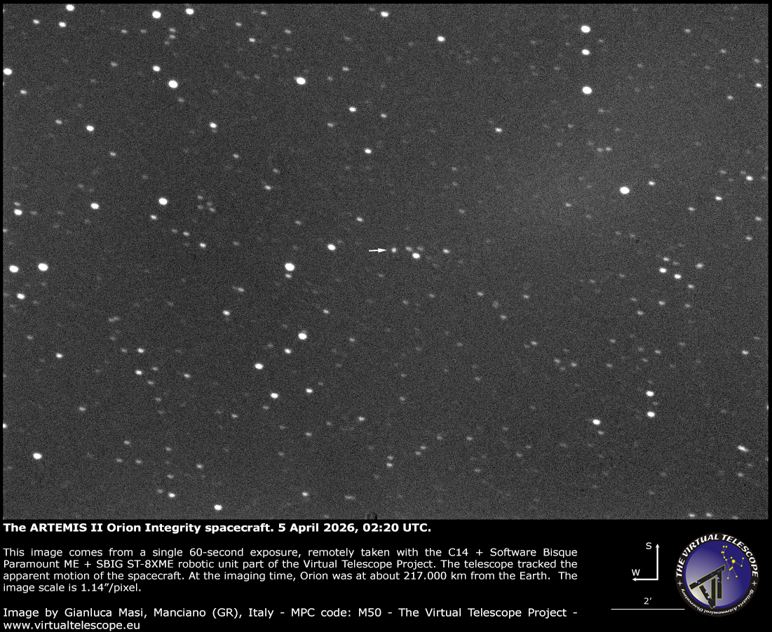 The ARTEMISS II's Orion "Integrity" spacecraft. 5 April 2026.