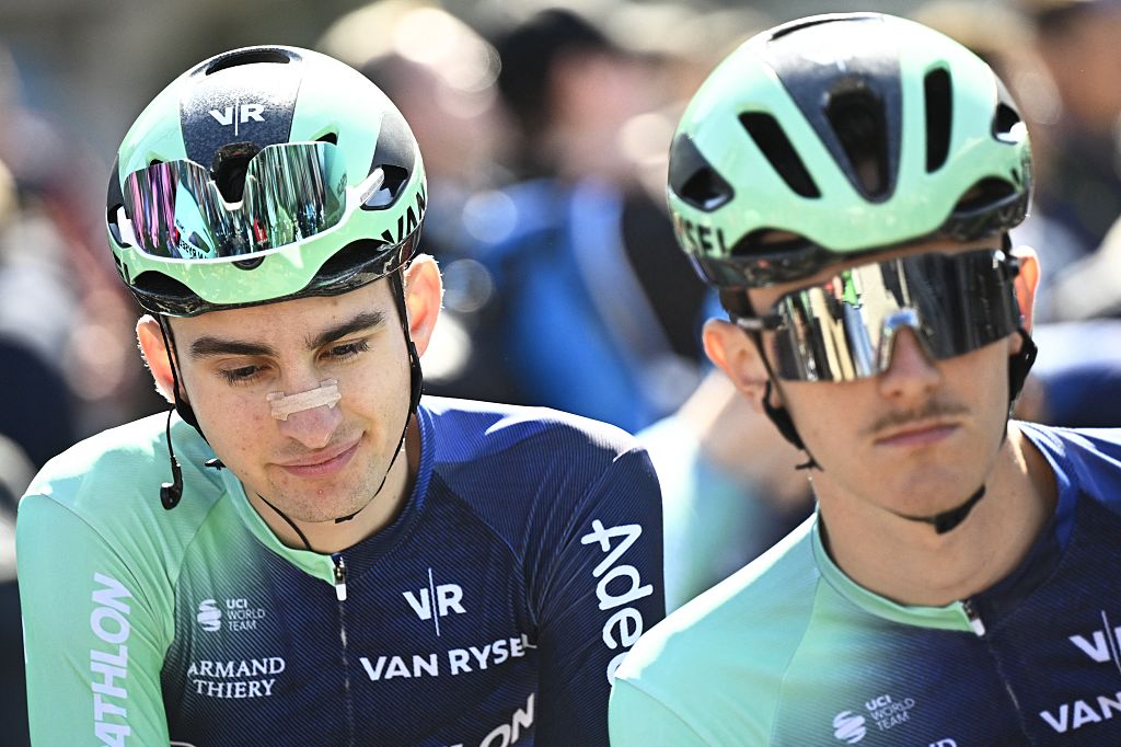 Paul Seixas at the start of the 2026 La Fleche Wallonne