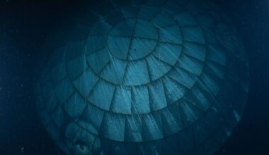 A close up of a circular heat shield made of interlocking rectangular components seen underwater.